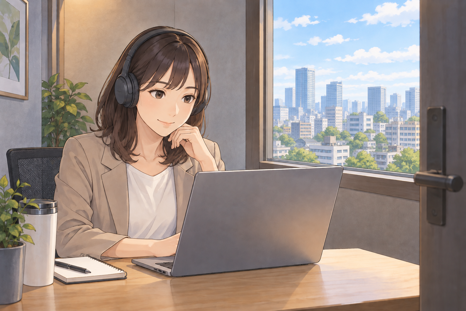テレワークをする女性